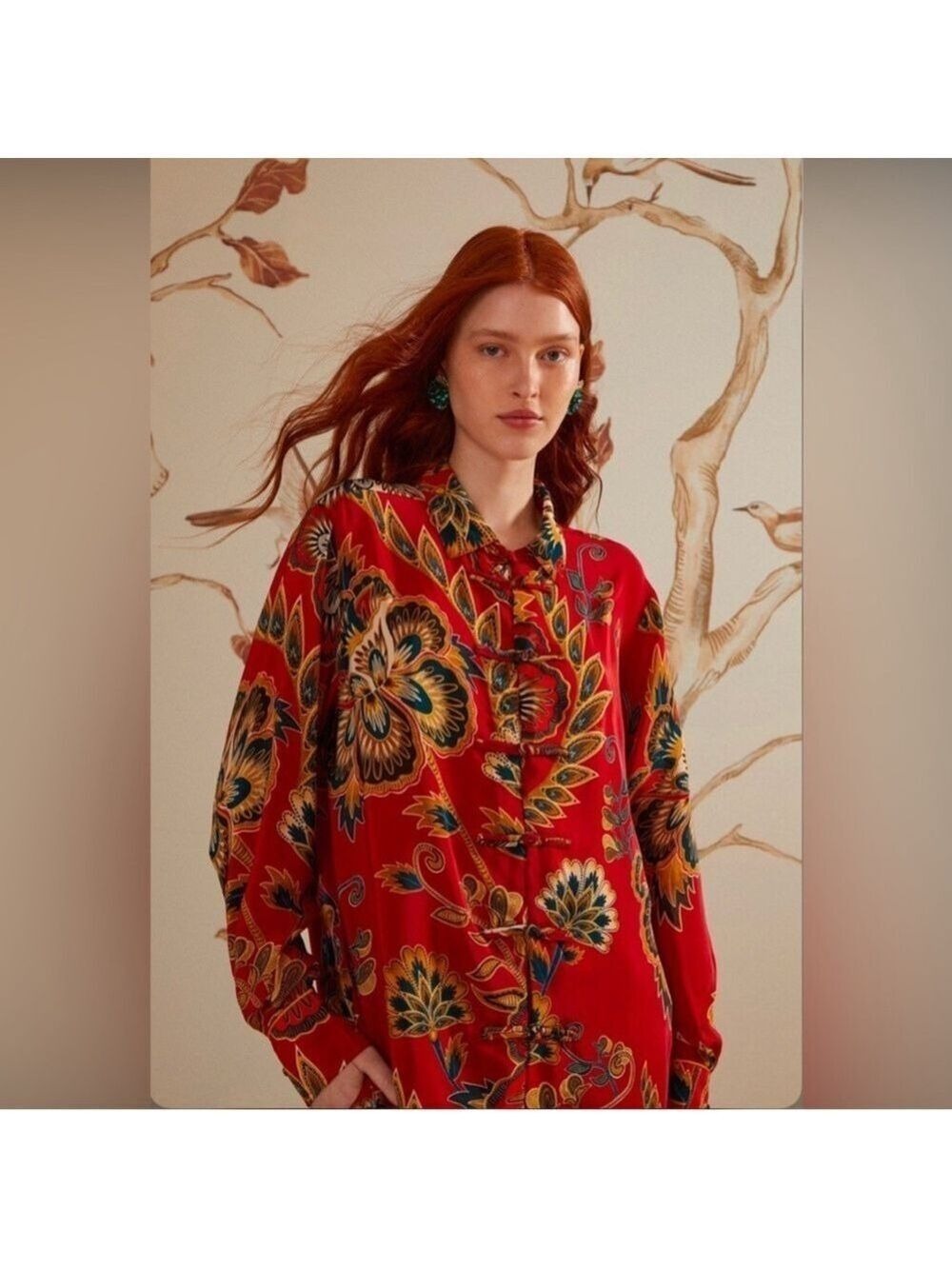 Farm Rio Red Maxi Floral Pajama Shirt